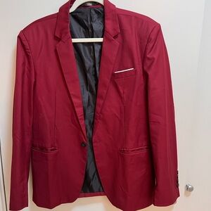 Beninos Mens Blazer Jacket Slim Fit Casual One Button Sport Coat Maroon Medium
